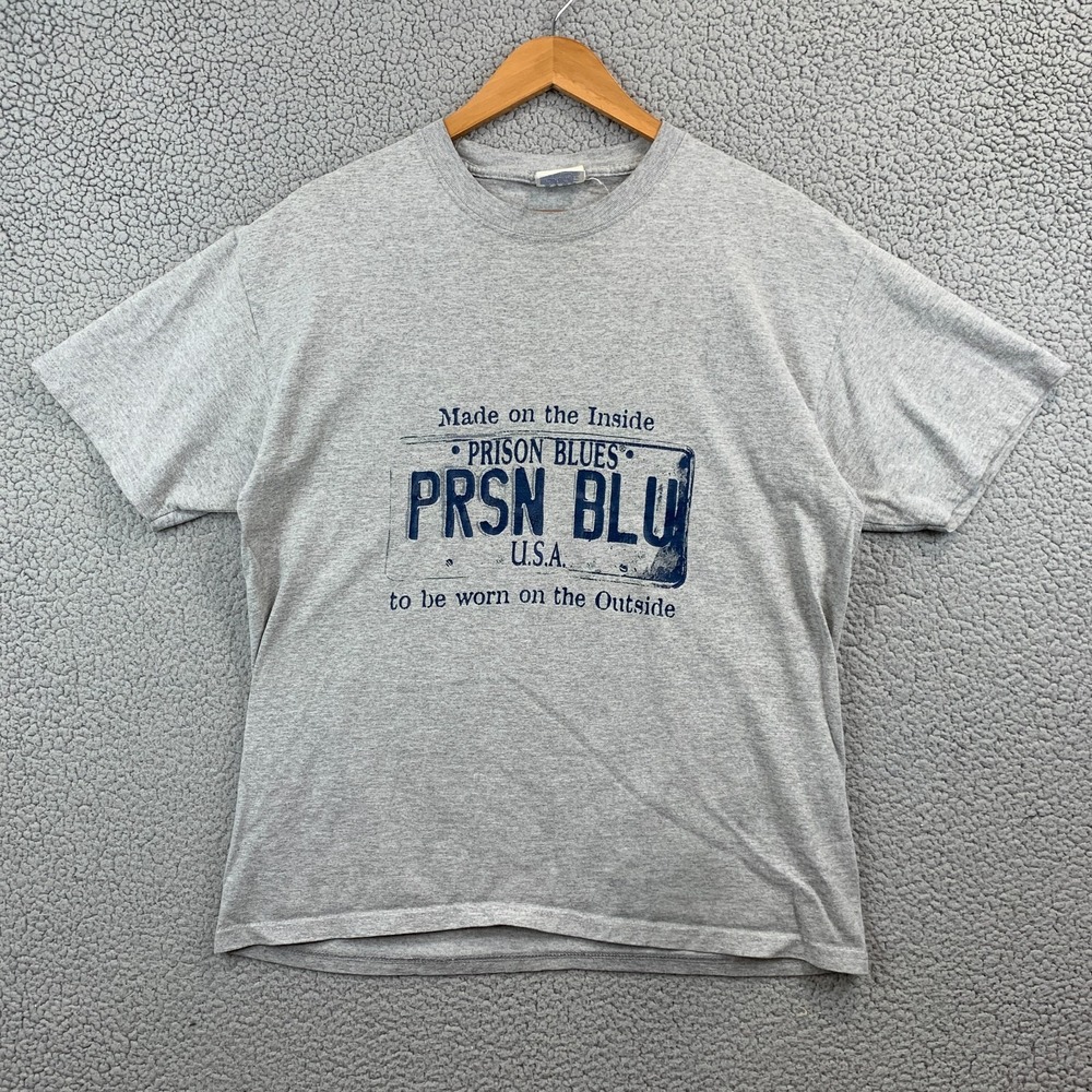 Vintage Prison Blues Prsn Blu T Shirt Gray Mens Size Large Made in Jail